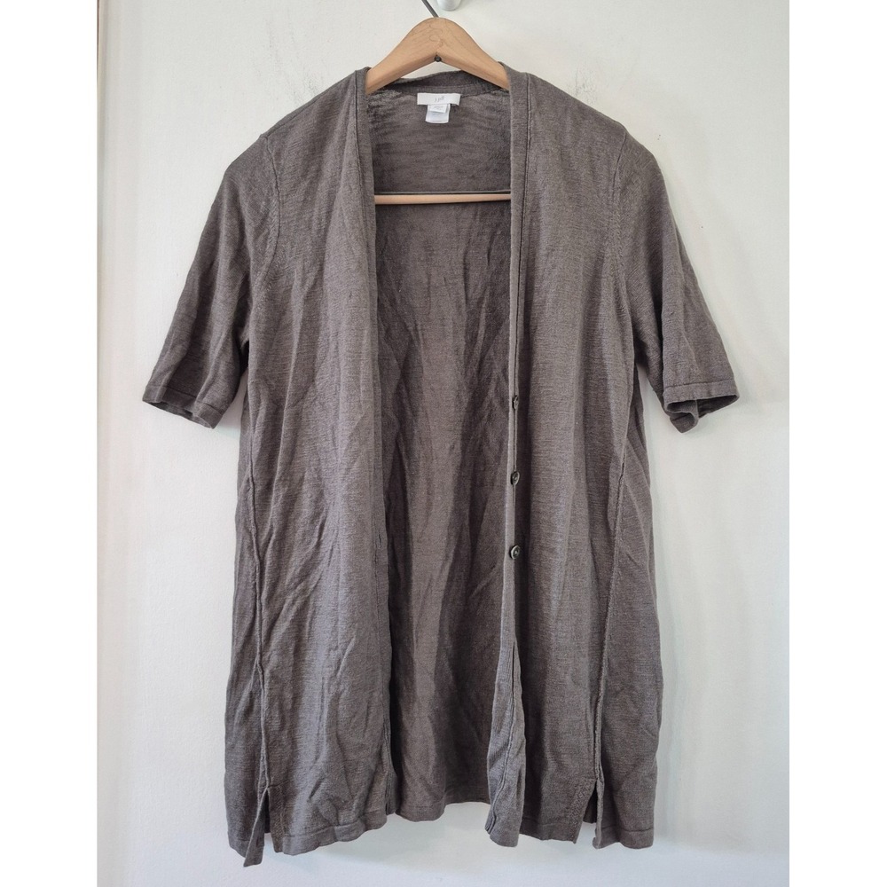 J. Jill Cardigan Sweater Womens SP Small Petite Gray Linen Rayon Short Sleeve